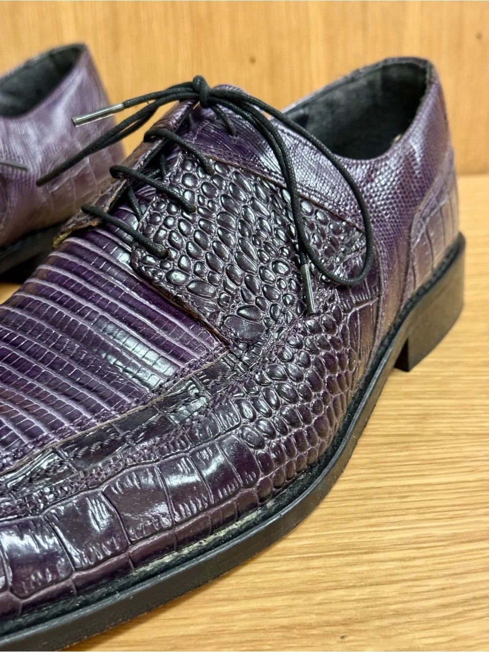 Stacy Adams Purple Croc & Lizard Textured Lace-Up Oxfords, Mens 11.5